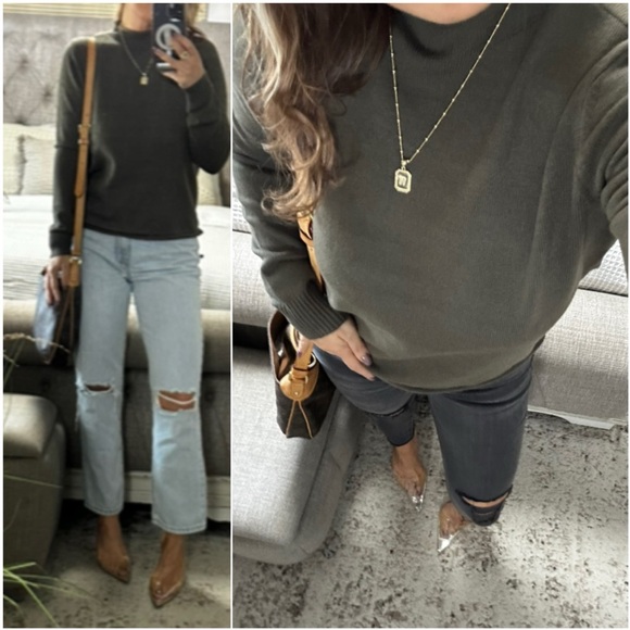New🍂 Burnt Olive Rolled neck/hem Long Sleeve top - Picture 1 of 11